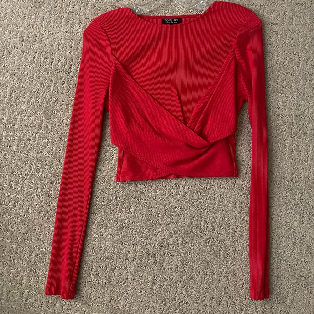 Topshop Crossover Long Sleeve Crop Top